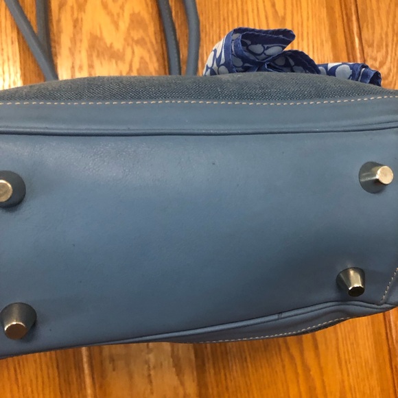 Vintage Coach Canvas Blue Tote Blue Leather Trim - Picture 4 of 8
